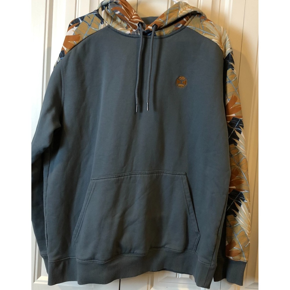 HOOey Men's L Gray Hoodie Aztec Floral Print Sleeves Hood Western Rodeo